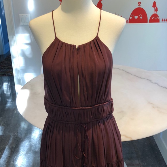 NWT Cinq a Sept silk lotus dress in rum raisin. M - Picture 2 of 8